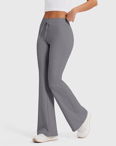 MOOSLOVER Women Flare Yoga Pants Drawstring High Waist Bootcut Leggings Soft Stretch Pilates Lounge Pant(XL,Gray) - Thumbnail 2