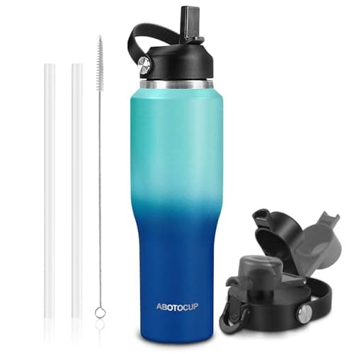 ABOTOCUP Insulated Water Bottle 32oz with Straw/Spout Lids, Stainless Steel Water Bottles Keep Cold 24h&Hot 12h, Metal Water Bottle with Straw that Fits in Cup Holder, Water Bottle Leak-proof,BPA Free - Image 1