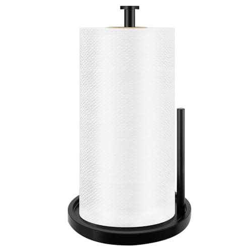 Paper Towel Holder Countertop, Standing Paper Roll Holder with Anti Slip Weighted Base, Stainless Steel Freestanding Paper Towel Holder for Kitchen, Black - Image 1