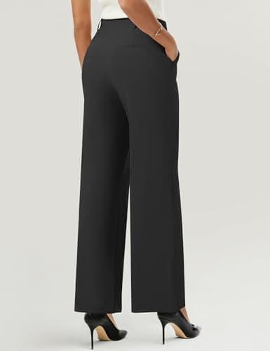 AVAMO Wide Leg Dress Pants for Women Pull On Stretchy Work Pants with Pockets High Elastic Waist Office Business Black - Thumbnail 2