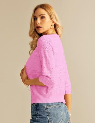 GRACE KARIN Womens Short Sleeve Cardigan Sweater, Lightweight Cropped Cardigan Trendy, Dressy Casual Floral Bolero Shrugs Pink - Thumbnail 3