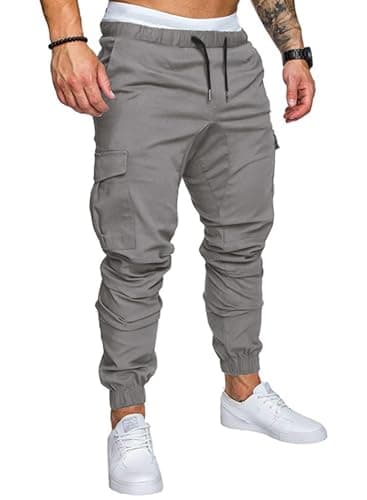 JMIERR Mens Fashion Cargo Pants - Casual Cotton Tapered Stretch Twill Chino Athletic Joggers Sweatpants Workout Trousers Travel Pants with Pockets for Men, US 38(XL), A Grey 2 - Image 1