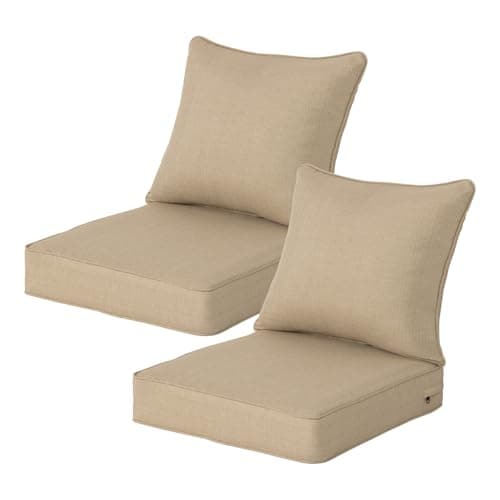 Localive 24x24 Inch Outdoor Deep Seat Cushions Set of 2,Thick High-Density Foam, Piped Edges & YKK Hidden Zipper,Water-Resistant UV-Resistant Polyester for Patio Furniture,Toffee - Image 1