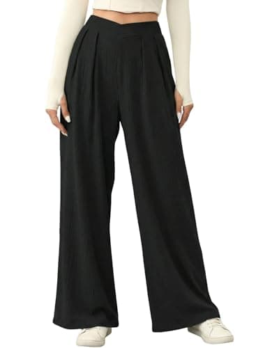 Acelitt Women Summer 2026 Casual Fashion High Waist Wide Leg Pants Loose Work Palazzo Office Business Suit Pants Trousers Black XL