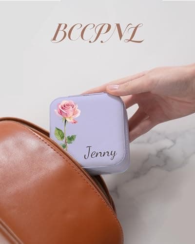 bccpnl Custom leather jewelry box (with mirror),customized with your name or pattern (Light purple). - Thumbnail 6
