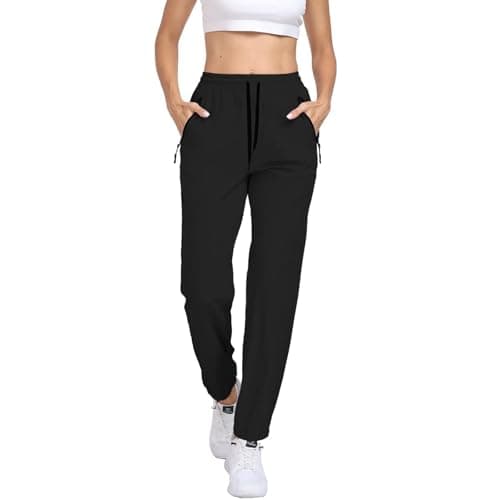 Hiking Pants Women Water Resistant Quick Dry Joggers with Pockets Elastic Waist Drawstring UPF 50+ Cargo Lightweight Work Travel Casual Black XXL - Thumbnail 2