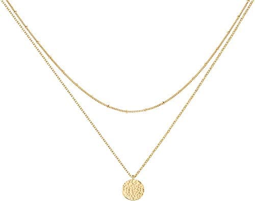 LOYATA Dainty Layered Choker Necklace 14K Gold Plated Moon Charm Pendant Neckalce Handmade Double Layered Choker Necklaces for Women - Image 1