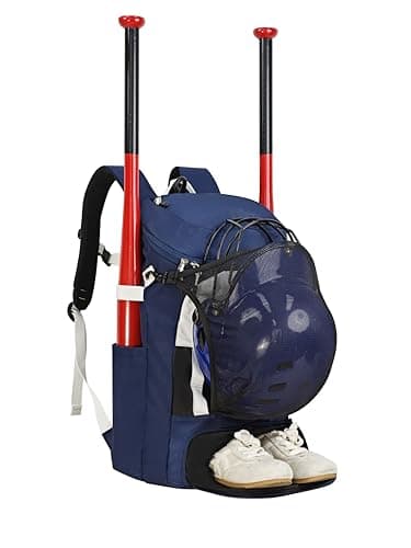 TPAID Baseball Backpack Softball Bag: 2 Bat Adult Youth Lightweight - Dry Wet Separation Compartment Shoe Glove Storage Helmet Holder Equipment Fence Hook College Team Backpack Blue