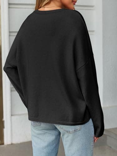 Saodimallsu Womens Oversized Cardigan Sweaters Open Front Button Down V Neck Sweater 2025 Winter Knit Outwear Black - Thumbnail 5