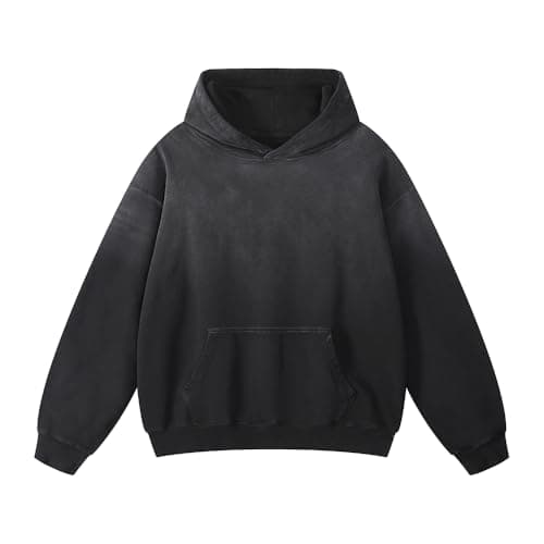BLECIDENS Mens Oversized Acid Wash Hoodie Sweatshirt for Unisex,Heavyweight Vintage Cotton Pullover Streetwear Black - Image 1