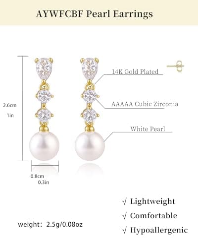 Pearl Earrings for Women, Trendy Silver Diamond Pearl Drop Earrings Bridal Shower Gifts Wedding Gifts for Women - Thumbnail 6