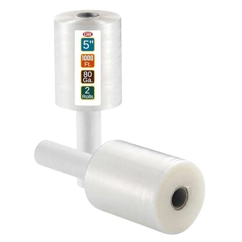 2 Pack Industrial Strength Mini Hand Stretch Wrap 5" 1000 Ft Roll 80 Gauge Thick, Shrink Wrap Roll for Moving Supplies, Furniture, Pallets, Plastic Wrap for Packing, Heavy Duty Stretch Film - Image 1