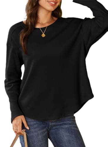 Dokotoo Tops for Women Oversized Waffle Knit Long Sleeve Casual Loose Lightweight Soft Comfy Warm Pullover Tops Plus Size,Small Black - Image 1