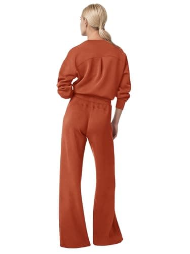 COCOMARTS Womens 2 Piece Lounge Sets Wide Leg Tracksuit Casual Sweatsuits Matching Set 2025 Fall Clothes Trendy Outfits Orange X-Large - Thumbnail 5