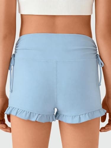 AMAWMW Girls Athletic High Waisted Ruffle Shorts Yoga Dance Cheer Shorts Teen Gymnastics Workout Shorts Blue 15-16Y - Thumbnail 2