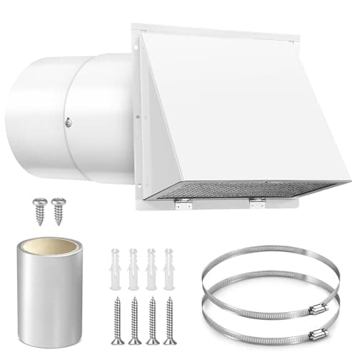 8 Inch Wall Vent Cover with Hood for Kitchen Range Hood Dryer Duct, White