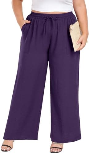 Lastshe Plus Size Petite Dress Pants for Women High Waist Wide Leg Bottoms Pants with Pockets Valentine's Day Gift,Dark Purple,1X - Image 1