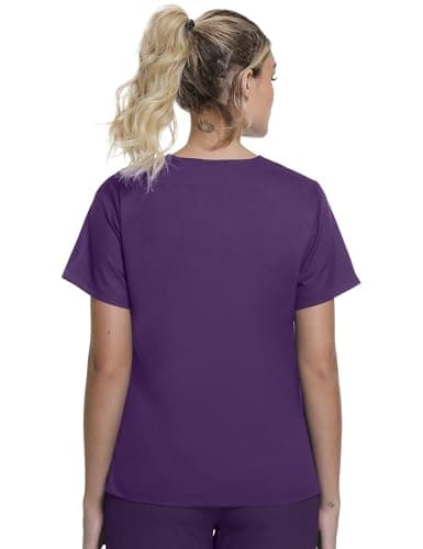 Scrubs for Women, Soft V-Neck Scrub Tops, Stretch and Wrinkle-Free Fabric with 2 Pockets, Breathable & Easy Care Purple - Thumbnail 2