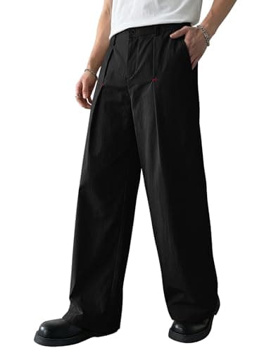 Crastimo Men Baggy Dress Pants Pleated Trousers Zipper Fly Semi-Elastic Waist Casual Loose Wide Leg with Pockets Valentines Day Gift for Him Black 4XL - Image 1