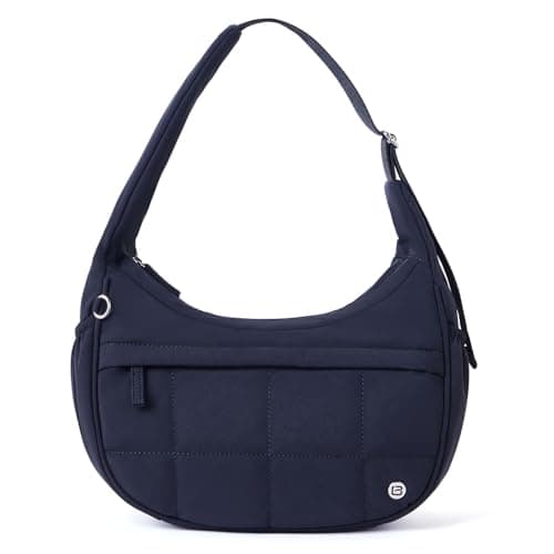 POIUGOYA Nylon Shoulder Bag For Women,Small Quilted Crescent Bag,Triple Zip Pocket Small Puffer Bag For Travel/Fitness - Image 1