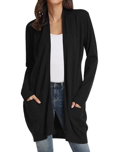 GRACE KARIN Sweaters for Women, Long Sleeve Open Front Knit Cardigan Sweater, Business Casual Outfits Black XL - Image 1