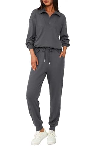 BTFBM Women's 2 Piece Tracksuit Spring Outfits 2026 Long Sleeve Half Zip Sweatshirt Sweatpants Lounge Set Sweatsuits(Solid Dark Grey,XX-Large) - Image 1