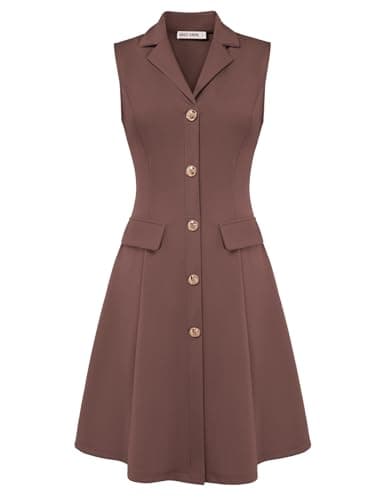 GRACE KARIN Business Work V Neck Dress for Women Summer Sleeveless Dress A Line Midi Dress Brown XL - Image 1