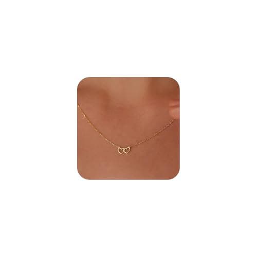 BAYLAY Heart Necklace for Women Girls, 18K Gold Plated Double Heart Necklace Tiny Gold Heart Charm Pendant Necklace Dainty Gold Necklace for Women Gold Jewelry Birthday Christmas Gifts for Women Girls - Image 1