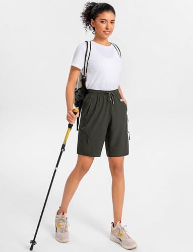 Cyasundent Women's 9" Hiking Cargo Shorts Lightweight Stretch Quick Dry Athletic Golf Summer Bermuda Shorts for Women (Army Green_XXL) - Thumbnail 5