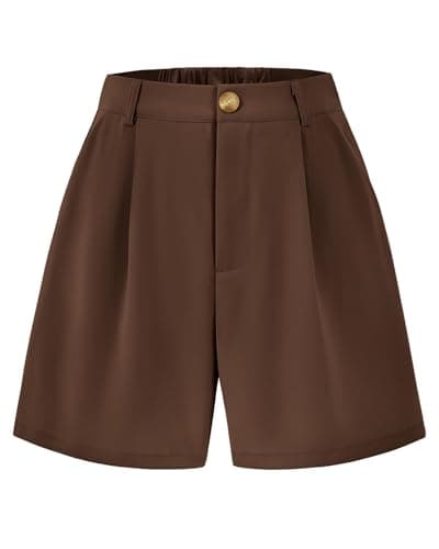 KIRUNDO Shorts for Women Dressy Casual Summer Elastic Waist in The Back Pleated Wide Leg Tailored Work Trouser Shorts (Coffee, X-Large) - Image 1