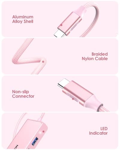 LENTION USB C Hub with a Gigabit Ethernet Port, 4K HDMI Display, 3 USB-A USB 3.0 Ports for MacBook Pro, MacBook Air, Dell, Lenovo, HP Laptops and More, Stable Driver Certified (C25, Rose Gold) - Thumbnail 6