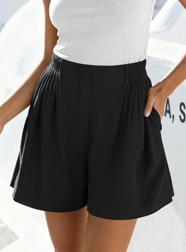 BTFBM Womens Shorts Casual 2026 Spring Summer Elastic High Waisted Pleated Cotton Shorts Beach Vacation Outfits Pockets(Black, XX-Large) - Thumbnail 3