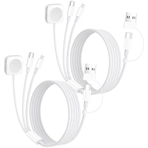 2Pack Travel Essentials 3 in 2 Multi Charging Cable for iWatch Charger/Type C/IP, Nylon iPhone Charger Cord, Multi Chargers for All Devices Compatible with iWatch Series/iPhone 17-11/iPad/AirPods 4FT - Image 1