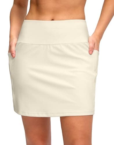 G Gradual Women's Golf Skirts Skort 4 Side Pockets High Waisted Stretchy Tennis Skirt with Short Athletic Casual(Beige,XXL) - Image 1