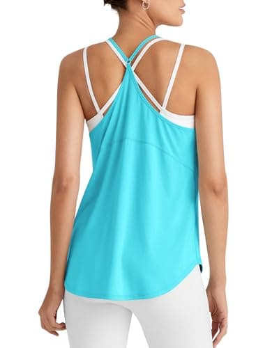 G4Free Gym Tank Tops Woman Fast Dry Breathable Racerback Comfortable Athletic Running Yoga Tanks (Lake Blue,XS) - Image 1