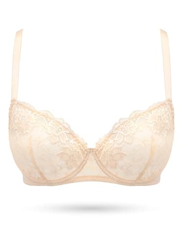Joktty Women's Balconette Lace Bra Sexy Unlined Sheer Bras Demi See Through Underwire Lift Bralette(Nude,34C) - Image 1