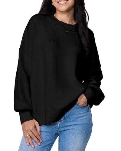 SUHK ASANA Womens Oversized Sweater Fall 2025 Pullover Crew Neck Long Sleeve Knit Top Fit Cozy Fall Winter Jumper Outwear (US, Alpha, Large Black - Image 1
