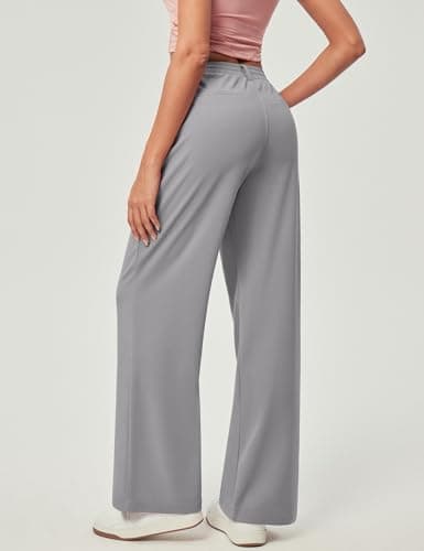 IUGA Wide Leg Pants Woman Pull on Stretchy Work Dress Pants High Waisted Business Casual Trousers Slacks Standard, Small, Light Grey - Thumbnail 2