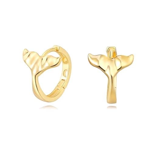 VALLOEY ROVER Hoop Earrings for Women 14K Gold Plated Mermail Tail Huggie Earrings 925 Sterling Silver Post Small Simple Handmade Hypoallergenic Everyday Jewelry Gift for Women - Image 1