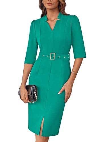 GRACE KARIN Professional Dress for Women Green Bodycon Dress 3/4 Sleeve Dresses with Pockets Formal Cocktail Dresses for Women XXL - Image 1