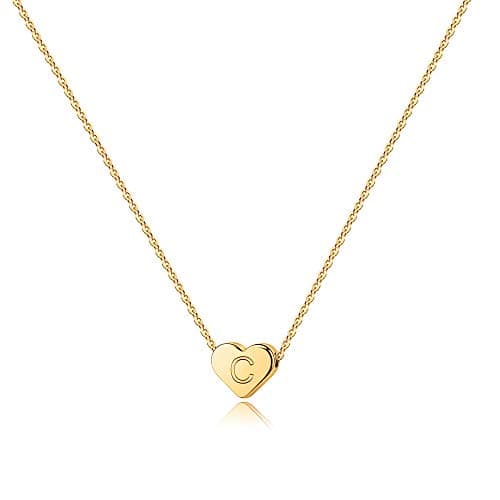 Turandoss Heart Initial C Necklaces for Girls, 14K-Gold-Plated Heart Initial Necklace Letter C Necklace for Little Girls Jewelry Gifts - Image 1