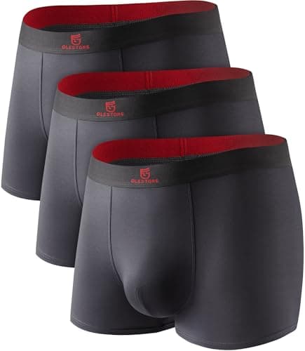 GLESTORE Mens Underwear Trunks Pack Modal Underwear for Men with Pouch Moisture Wicking DGrey&Red M - Image 1