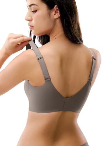 Lehoba Seamless Bras for Women, Wireless Supportive Bra Comfortable No Underwire Full Coverage Push Up Bra Gray - Thumbnail 4