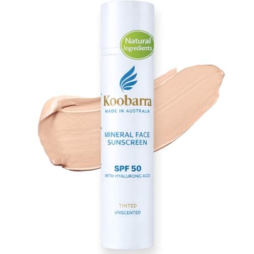 Koobarra Mineral Face Sunscreen SPF 50, Tinted Aussie Zinc Oxide Sunblock with Hydrating Hyaluronic Acid, Reef Safe, Natural, Vegan, Australian Made, Great for Sensative Skin, Unscented, 100g 3.4oz - Image 1
