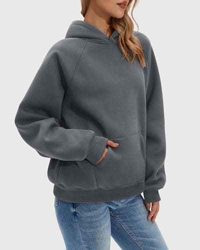 Stelle Women Hoodies Oversized Fleece Long Sleeve Comfy Casual Pullover Sweatshirts 2026 Winter Fall Outfits Charcoal Small - Thumbnail 2