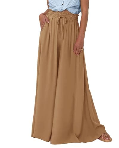 BTFBM Women Casual High Waist Wide Leg Pants 2026 Spring Summer Long Palazzo Pants Pocket Lounge Beach Vacation Clothes(Solid Khaki, Medium) - Image 1
