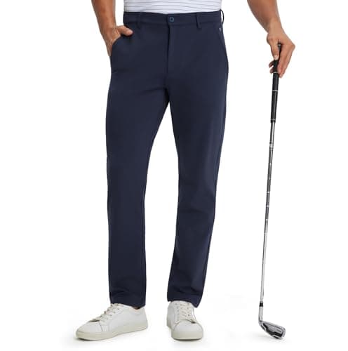M MAELREG Mens Golf Pants Stretch with 4 Pockets - 30"/32"/34" Casual Brushed Insulated Mens Fleece Lined Pants Navy - Image 1