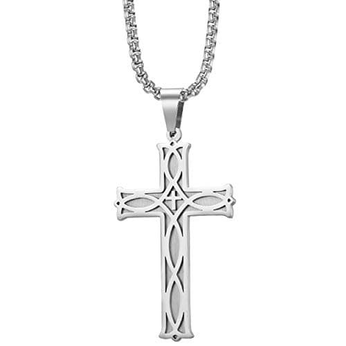 Rehoboth Men's Irish Celtic Knot Cross Pendant Necklace for Womens Mens Stainless Steel 24 Inch Chain Silver - Image 1