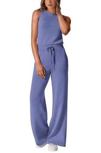 PRETTYGARDEN Women Casual One Piece Outfits Summer Sleeveless Wide Leg Pant Romper Jumpsuits (Haze Blue,Medium) - Image 1