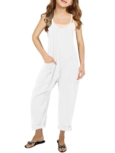viehunt Girls Casual Loose Fit Modal Jumpsuits Spaghetti Strap Sleeveless Summer 2025 Fashion Solid Romper with Pockets - Image 1